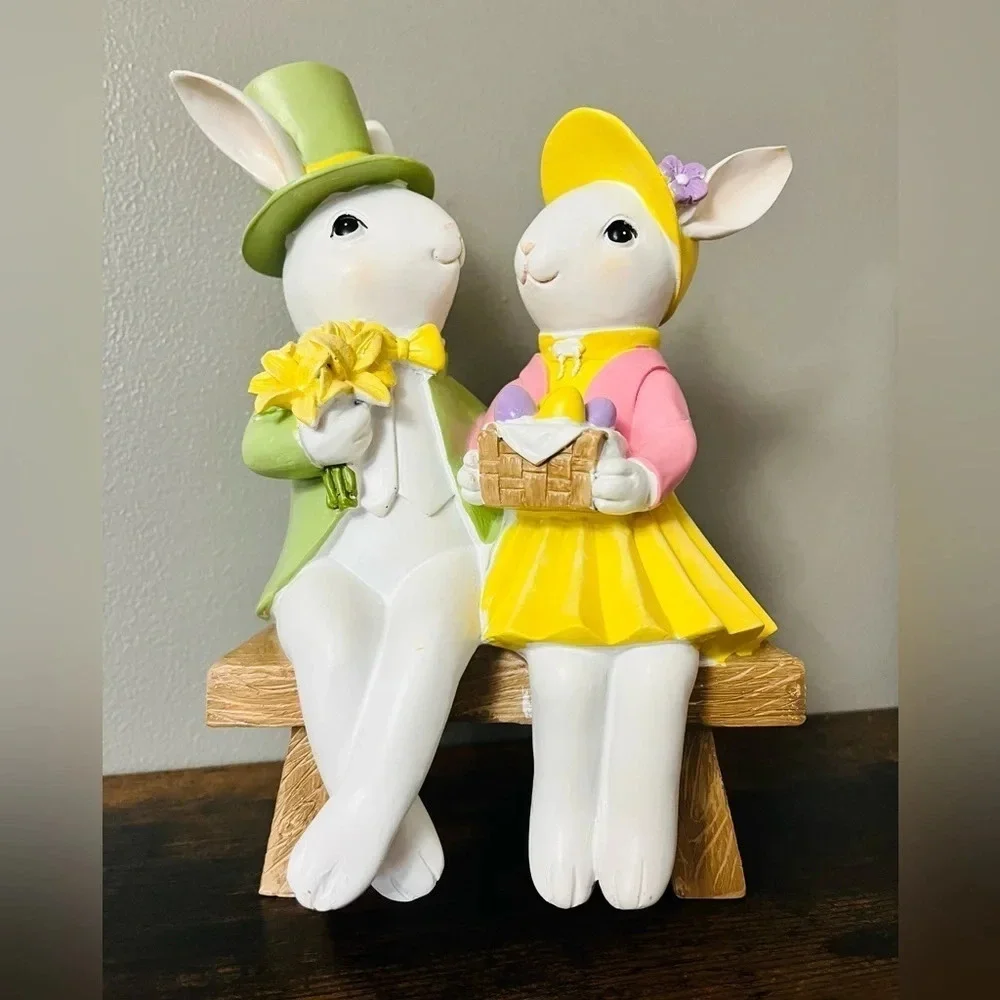 Bethany Lowe Easter Bunny Couple Figurine Spring Decor NWT